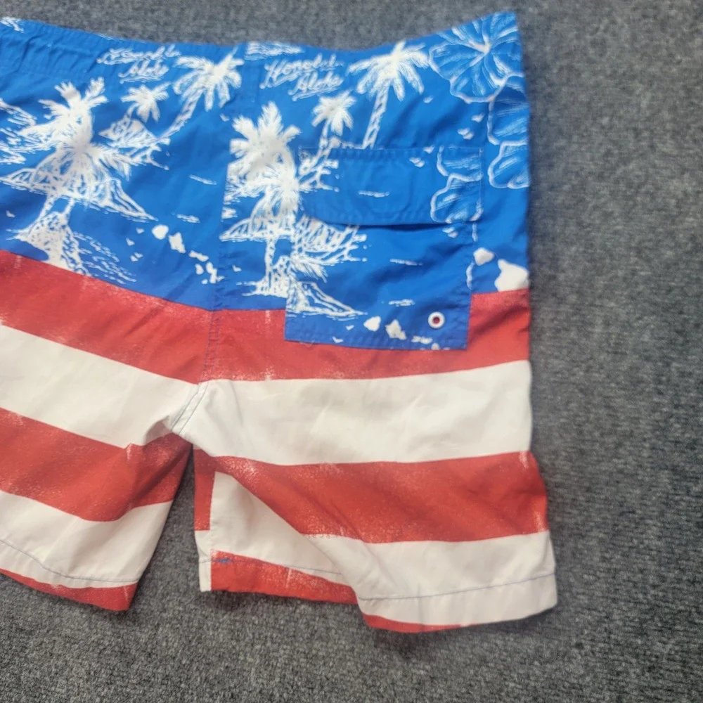 Arizona Jean Co Mens Medium Swim Trunks American Flag Honolulu Aloha Blue Red